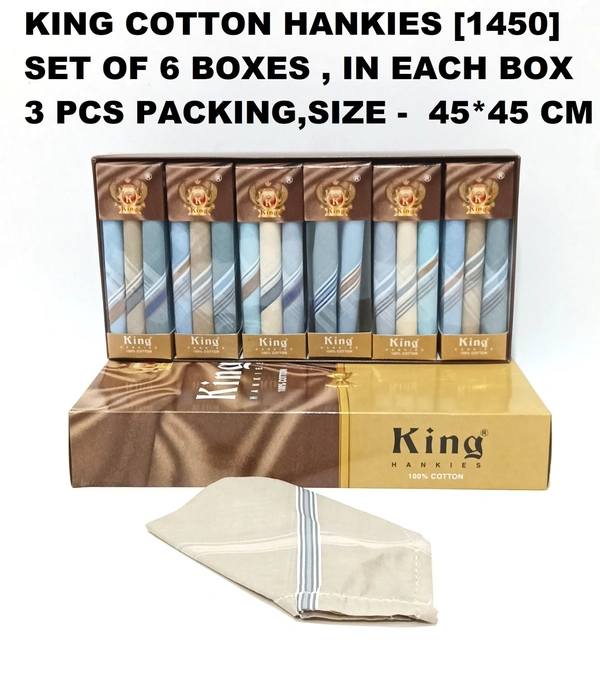 King Cotton Hankies Set Of 6 Boxes, In Each Box 3 Pcs Packing - 18