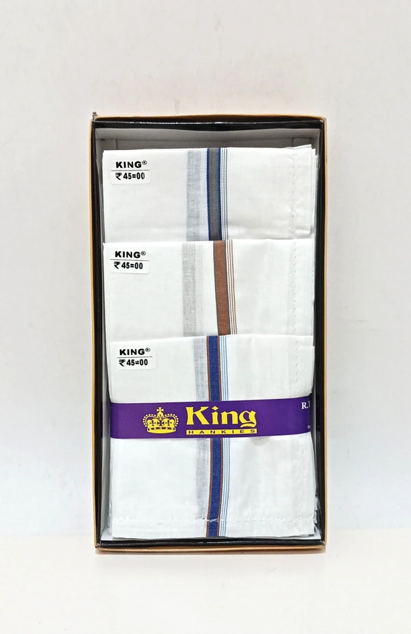 King Pure White Cotton Hankies Set Of 12 Pcs In Box - 12