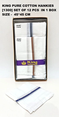King Pure White Cotton Hankies Set Of 12 Pcs In Box - 12
