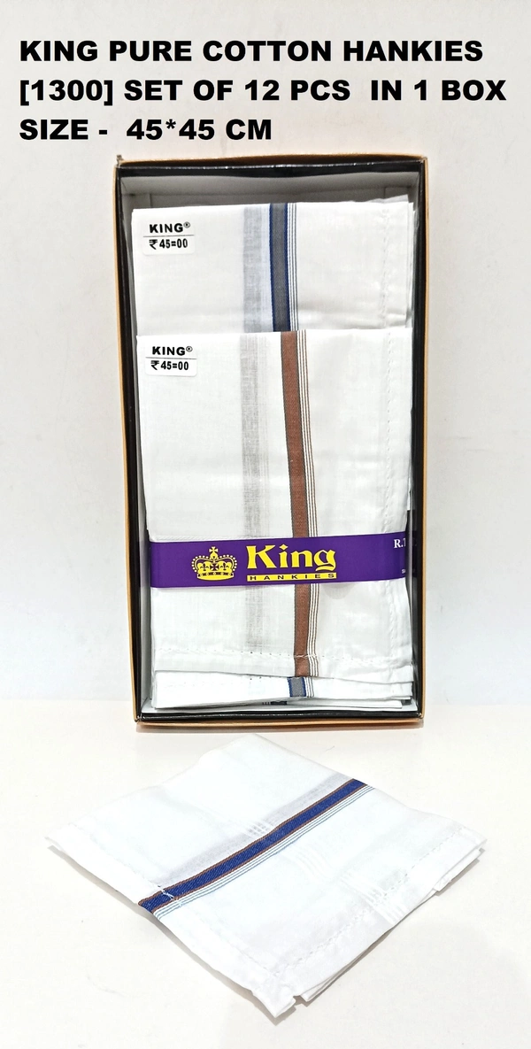 King Pure White Cotton Hankies Set Of 12 Pcs In Box - 12