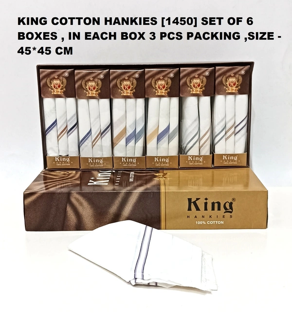 King Cotton Hankies Set Of 6 Boxes, In Each Box 3 Pcs Packing - 18