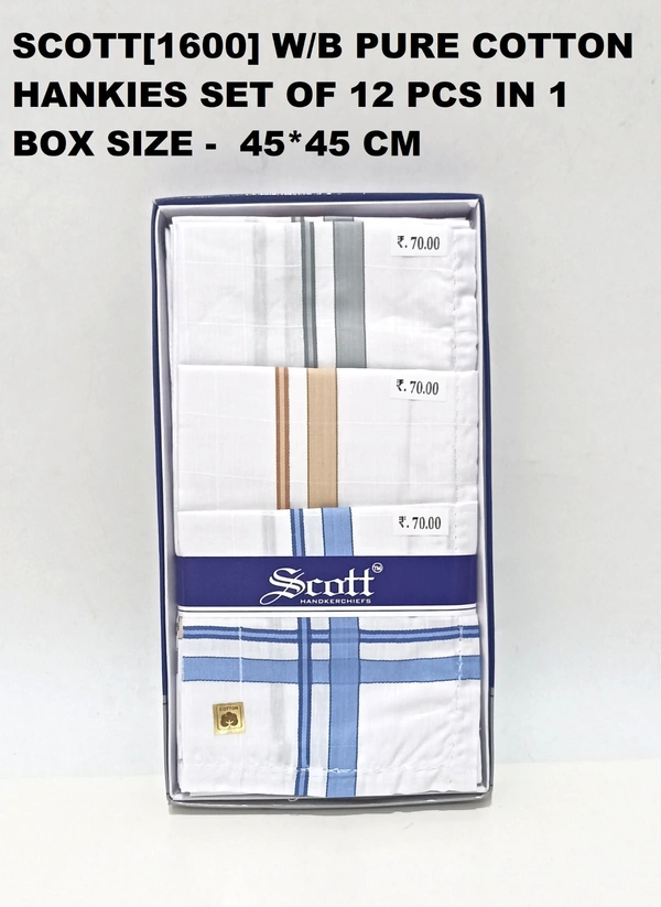 Scott Pure  Cotton Multi Color Hankies Set Of 12 - 12