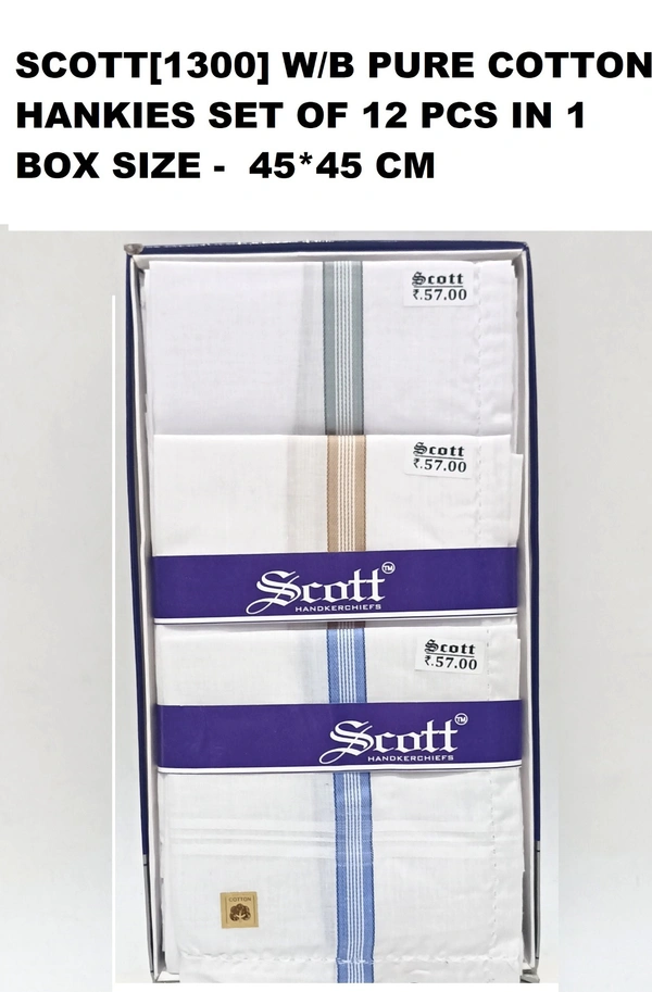 Scott  Pure White Cotton Hankies Set Of 12 Pcs In Box - 12