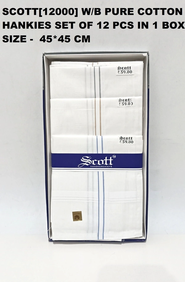 Scott Pure  Cotton Multi Color Hankies Set Of 12 - 12