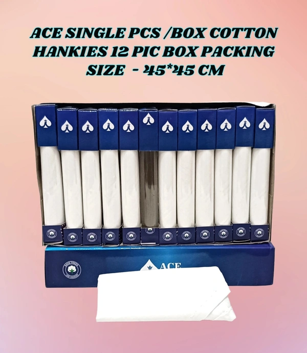 Ace Single Pcs Box Cotton Hankies 12 Pcs In Box Packing - 12
