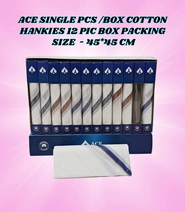 Ace Single Pcs Box Cotton Hankies 12 Pcs In Box Packing - 12