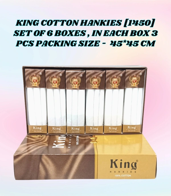 King Cotton Hankies Set Of 6 Boxes, In Each Box 3 Pcs Packing - 18