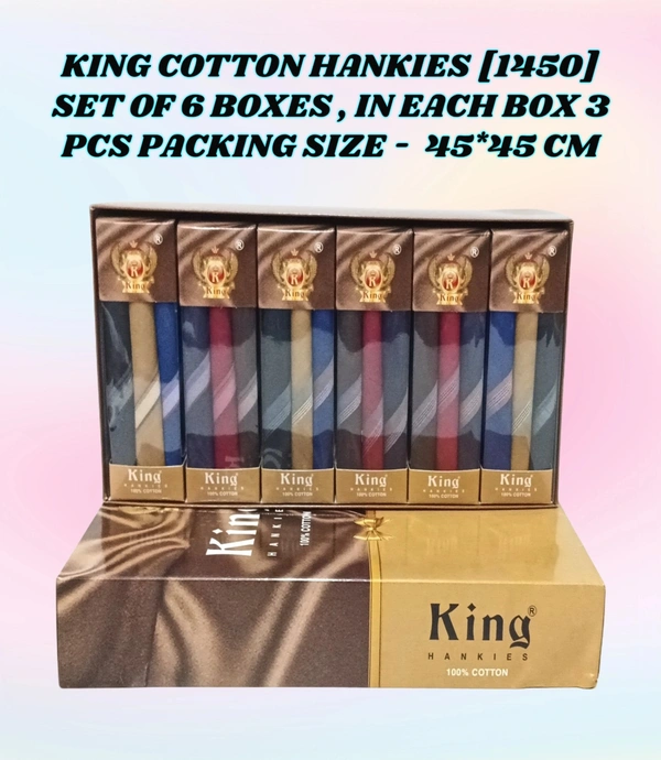 King Cotton Hankies Set Of 6 Boxes, In Each Box 3 Pcs Packing - 18