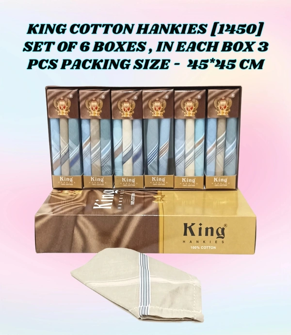 King Cotton Hankies Set Of 6 Boxes, In Each Box 3 Pcs Packing - 18