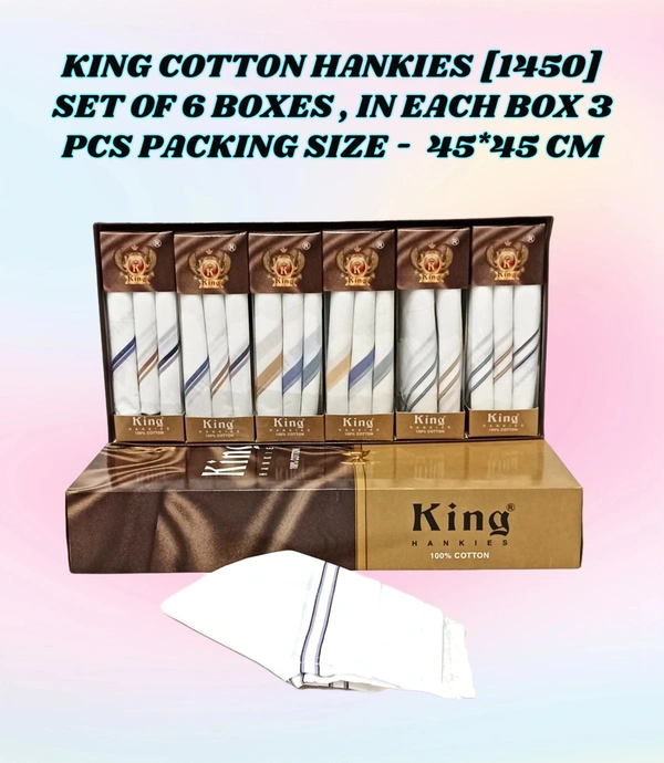 King Cotton Hankies Set Of 6 Boxes, In Each Box 3 Pcs Packing - 18