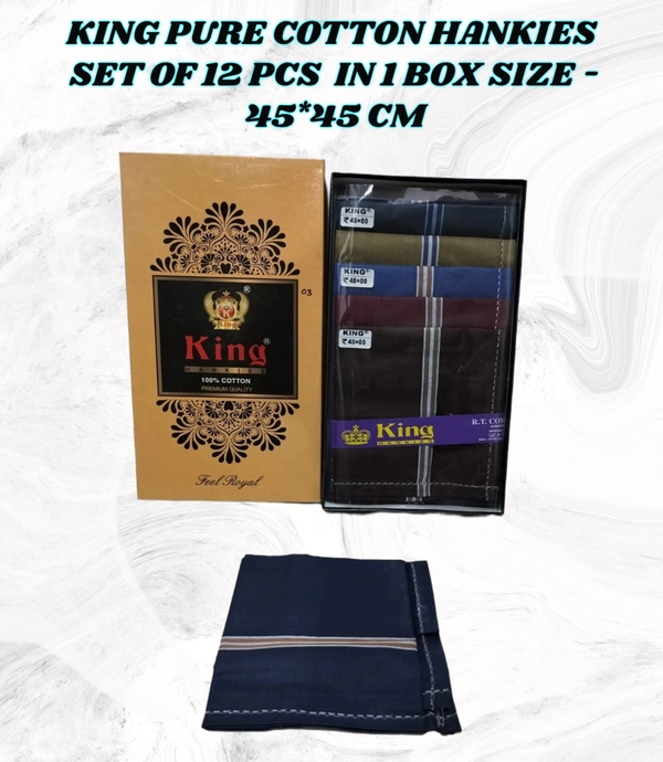 King Pure White Cotton Hankies Set Of 12 Pcs In Box - 12