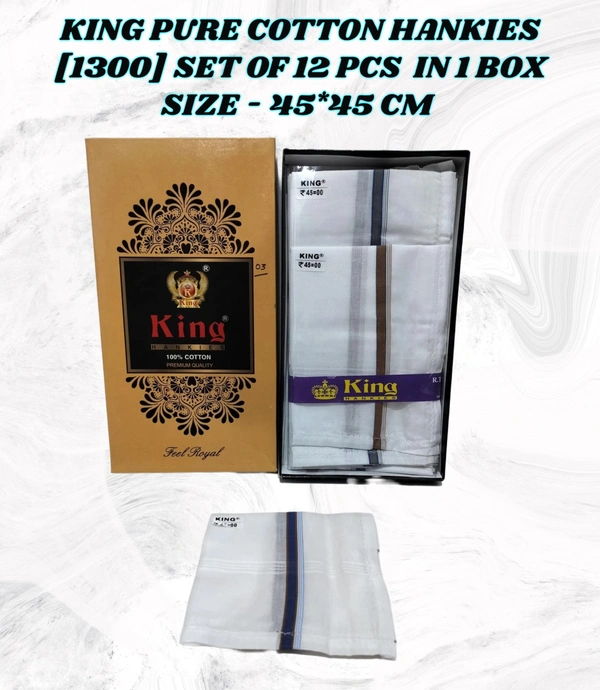 King Pure White Cotton Hankies Set Of 12 Pcs In Box - 12