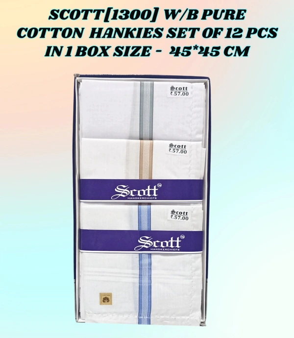 Scott  Pure White Cotton Hankies Set Of 12 Pcs In Box - 12