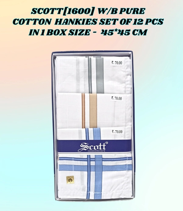 Scott Pure  Cotton Multi Color Hankies Set Of 12 - 12