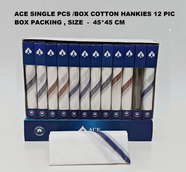 Ace Single Pcs Box Cotton Hankies 12 Pcs In Box Packing - 12