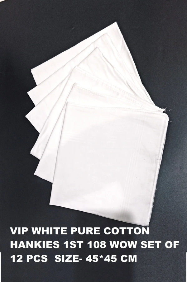 Vip White Pure Cotton Hankies Set Of 12 - 12