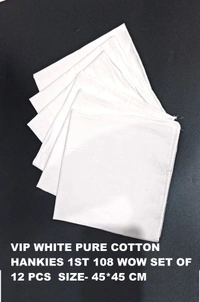 Vip White Pure Cotton Hankies Set Of 12 - 12