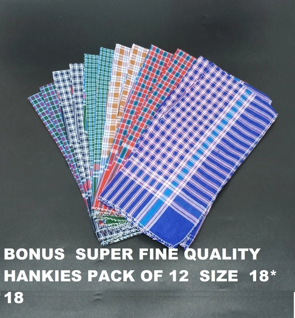 Multi Color Bonus Super Fine Quality Hankies Pack Of 12 - 12