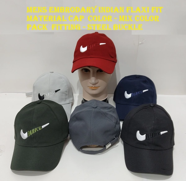 Mens Embrodary Indian Flaxi Fit Material Cap  Color - Mix Color Pack  Fitting - Steel Buckle - Free, 6