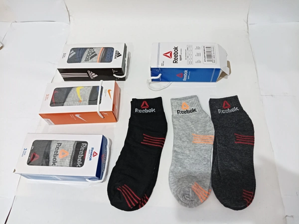Men  Mix Branded Full Length Cotton  Socks(3 Pair In Box Packing) - Free, 12