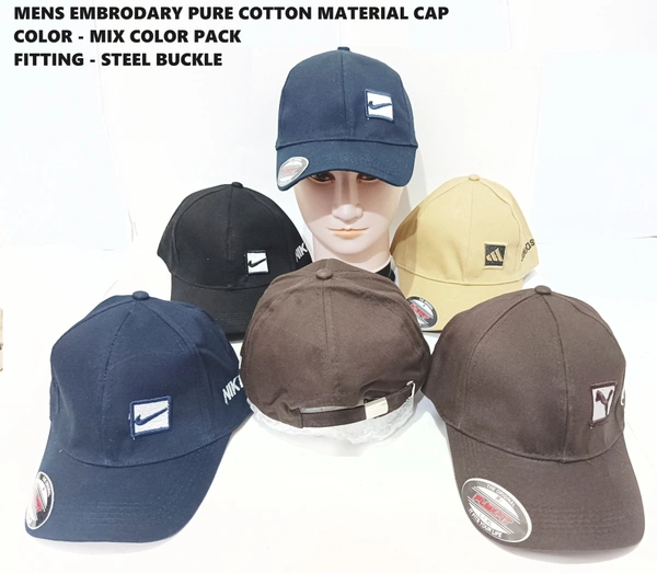 Mens Embrodary Indian Flaxi Fit Material Cap  Color - Mix Color Pack  Fitting - Steel Buckle - Free, 6