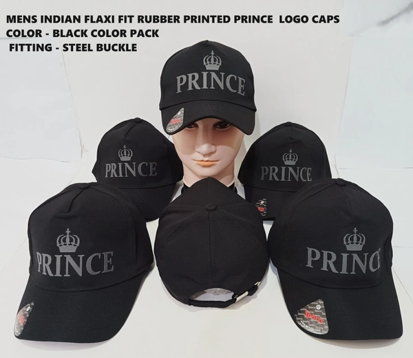 Mens Indian Flaxi Fit Rubber Printed Prince  Logo Caps Color - Black Color Pack Fitting - Buckle - Free, 6