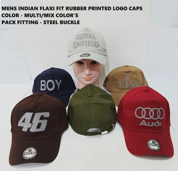 Mens Indian Flaxi Fit Rubber Printed Logo Caps Color - Multi  Color Pack Fitting - Buckle - Free, 6