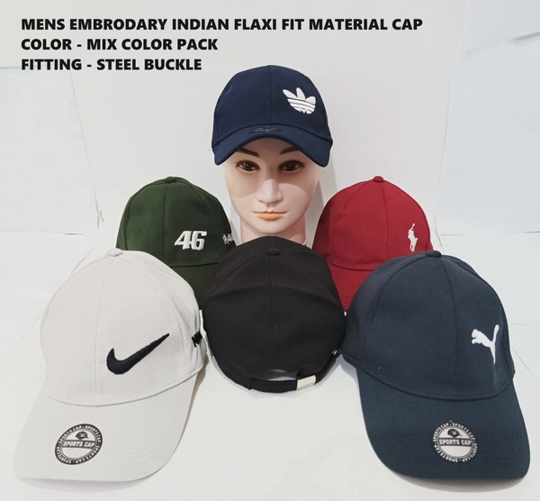 Mens Embrodary Indian Flaxi Fit Material Cap  Color - Mix Color Pack  Fitting - Steel Buckle - Free, 6