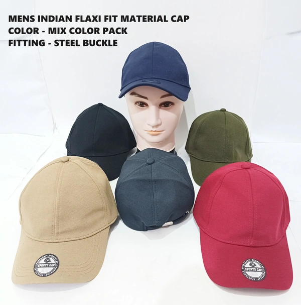 Mens Indian Flaxi Fit Material Cap  Color - Mix Color Pack  Fitting - Steel Buckle - Free, 6