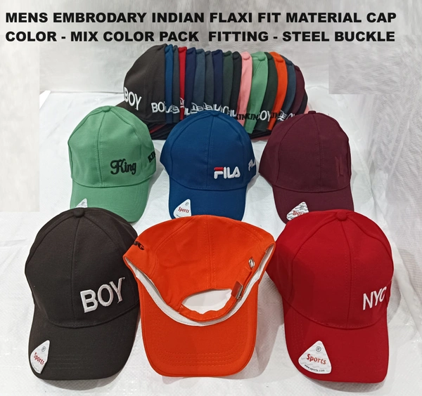 Mens Embrodary Indian Flaxi Fit Material Cap  Color - Mix Color Pack  Fitting - Steel Buckle - Free, 6