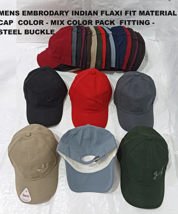 Mens Embrodary Indian Flaxi Fit Material Cap  Color - Mix Color Pack  Fitting - Steel Buckle - Free, 6