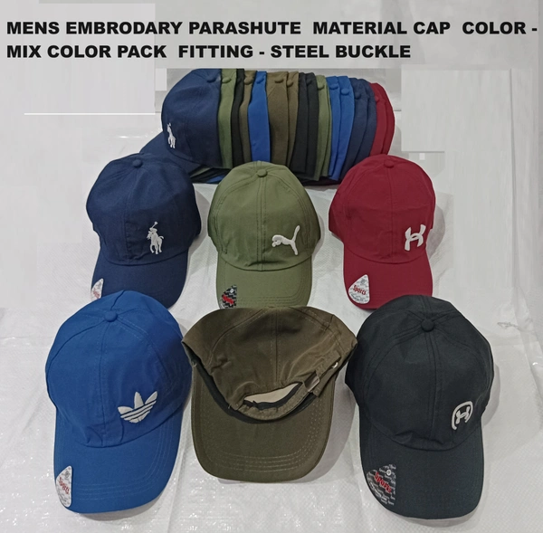 Mens Embrodary Parashute  Material Cap  Color - Mix Color Pack  Fitting - Steel Buckle - Free, 6