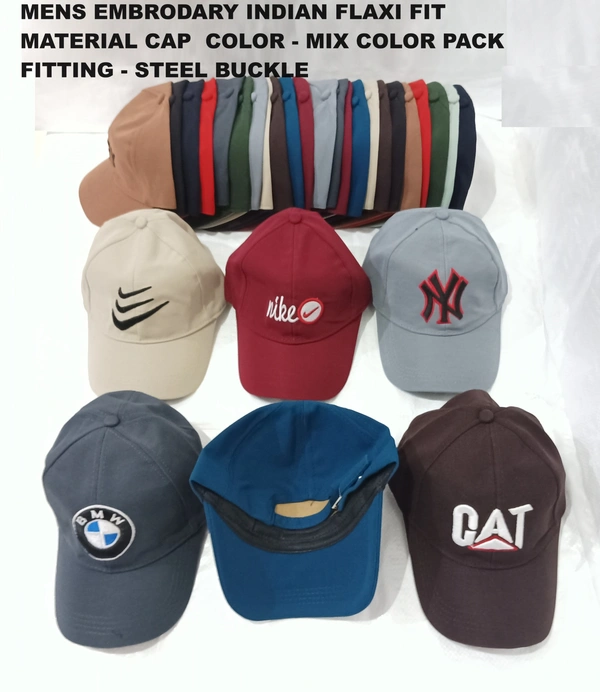Mens Embrodary Indian Flaxi Fit Material Cap  Color - Mix Color Pack  Fitting - Steel Buckle - Free, 6