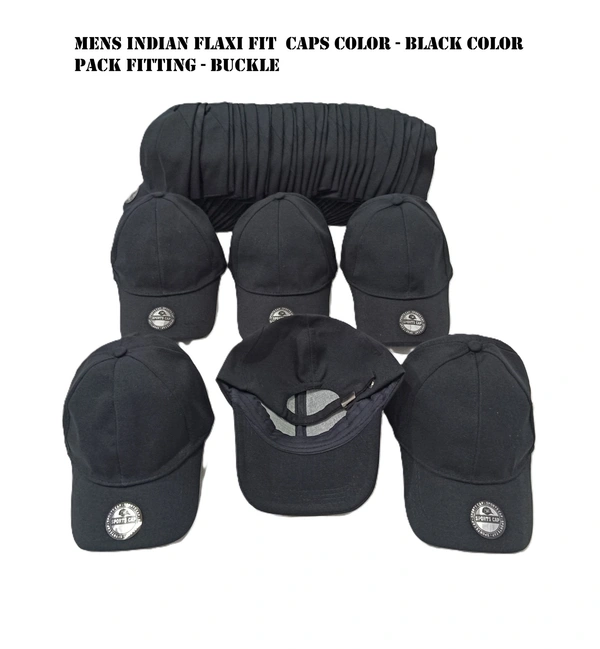 Mens Indian Flaxi Fit  Caps Color - Black Color Pack Fitting - Buckle - Free, 6