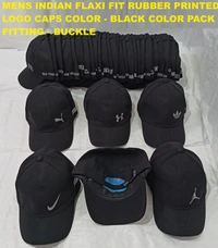 Mens Indian Flaxi Fit Rubber Printed Logo Caps Color - Black Color Pack Fitting - Buckle - Free, 6