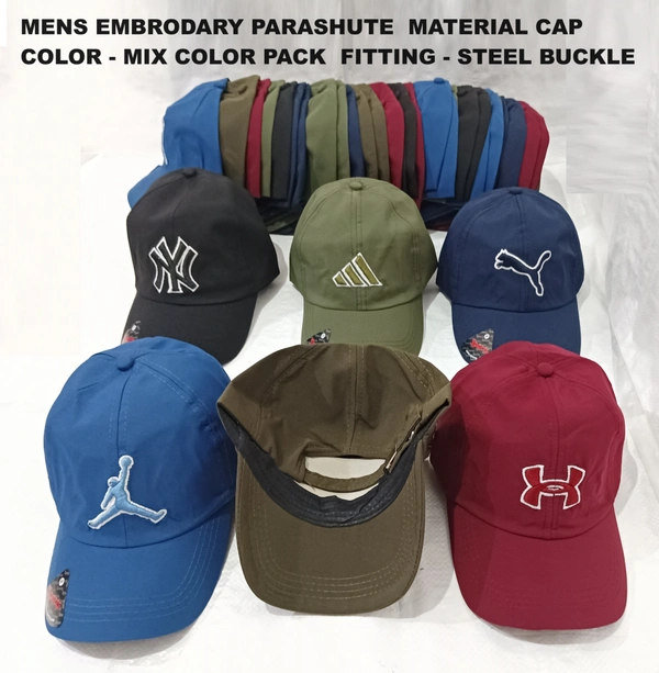 Mens Embrodary Parashute  Material Cap  Color - Mix Color Pack  Fitting - Steel Buckle - Free, 6