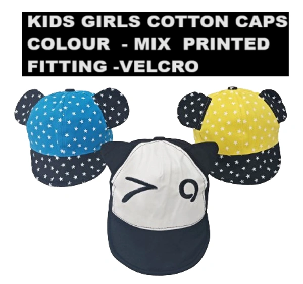Kids Girls Cotton Caps Colour - Mix Printed Fitting - Velcro - Small, 6