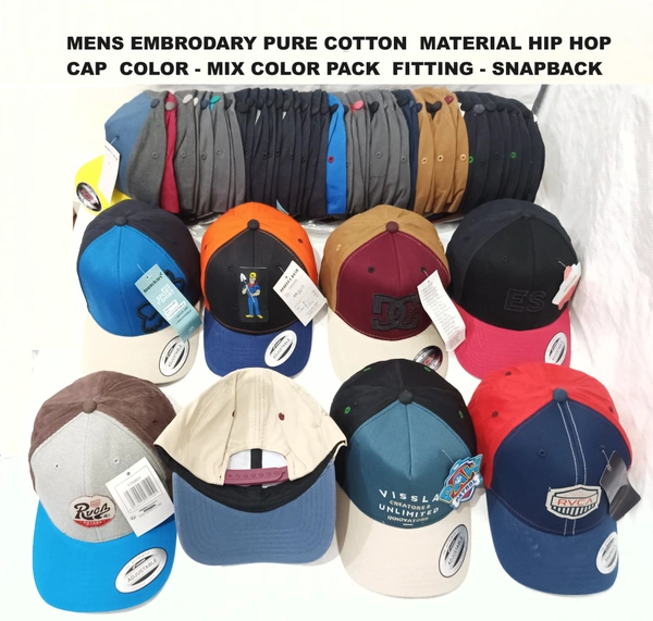Mens Embrodary Pure Cotton  Material Hip Hop Cap  Color - Mix Color Pack  Fitting - Snapback - Free, 6