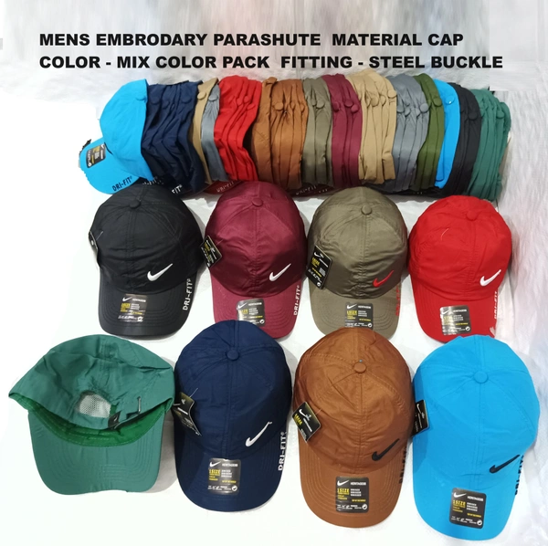 Mens Embrodary Parashute  Material Cap  Color - Mix Color Pack  Fitting - Steel Buckle - Free, 6