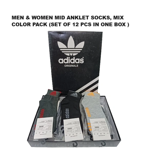 Mens & Women Mid Anklet Socks, Mix Color Pack (Set Of 12 Pcs In One Box) - Free, 12