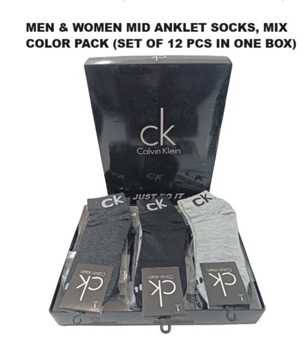 Mens & Women Mid Anklet Socks, Mix Color Pack (Set Of 12 Pcs In One Box) - Free, 12