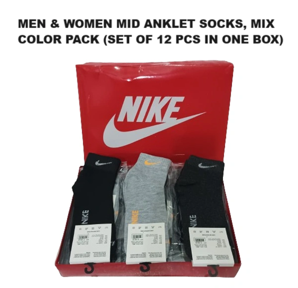 Mens & Women Mid Anklet Socks, Mix Color Pack (Set Of 12 Pcs In One Box) - Free, 12