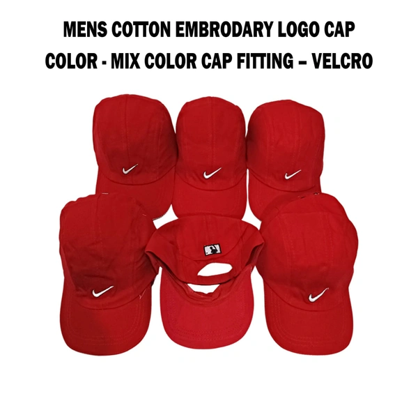 Mens Cotton Embrodary Logo Cap Color - Red Color Cap Fitting Velcro - Free, 6