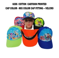 Kids  Cotton  Cartoon Printed Cap Color  Mix Color Cap Fitting  Velcro - Free, 6
