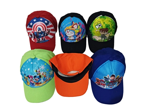 Kids  Cotton  Cartoon Printed Cap Color  Mix Color Cap Fitting  Velcro - Free, 6
