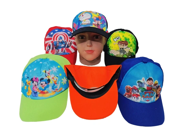 Kids  Cotton  Cartoon Printed Cap Color  Mix Color Cap Fitting  Velcro - Free, 6