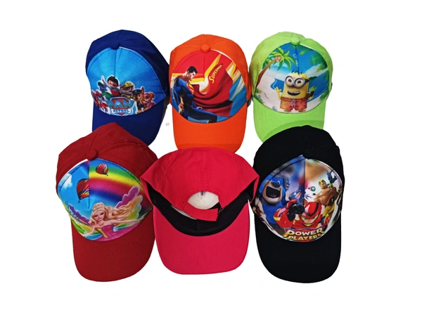 Kids Cotton Cartoon Printed Caps Color- Mix Color Cap Fitting - Velcro - Free, 6