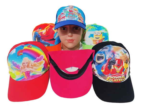 Kids Cotton Cartoon Printed Caps Color- Mix Color Cap Fitting - Velcro - Free, 6