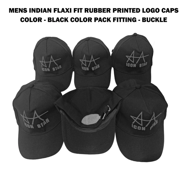 Mens Indian Flaxi Fit Rubber Printed   Logo Caps Color - Black Color Pack Fitting - Buckle - Free, 6