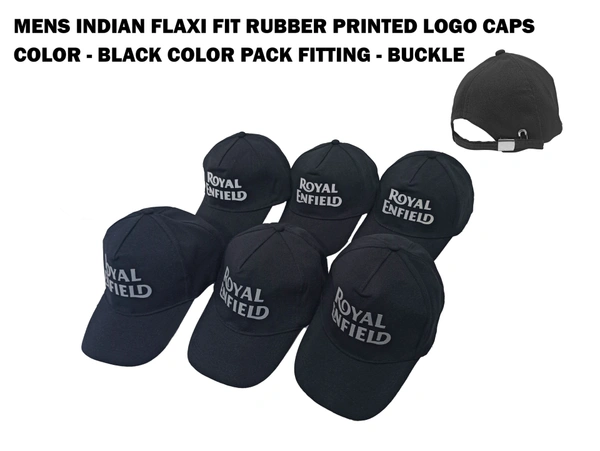 Mens Indian Flaxi Fit Rubber Printed   Logo Caps Color - Black Color Pack Fitting - Buckle - Free, 6